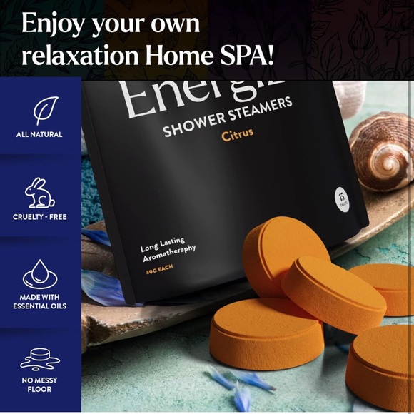 Citrus Mint Aromatherapy Shower Steam disk- 15 Tablets, Essential Oil Bombs - Picture 2 of 6